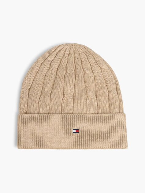 Beige Kids' Flag Embroidery Cable Knit Beanie  Kids Unisex