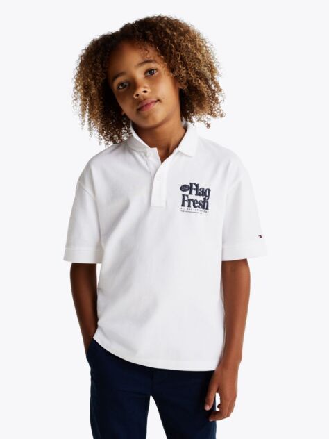 Alb Tricou Polo Regular Cu Slogan Pe Spate  Baieti