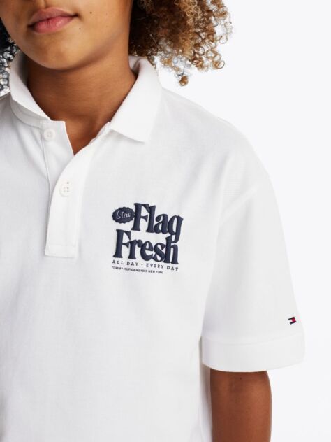 Alb Tricou Polo Regular Cu Slogan Pe Spate  Baieti