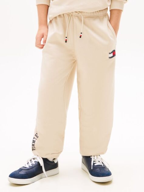 Beige Wavy Flag Logo Terry Joggers  Boys