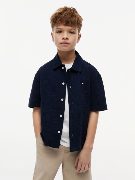 Blue Relaxed Fit Seersucker Short Sleeve Shirt  Boys