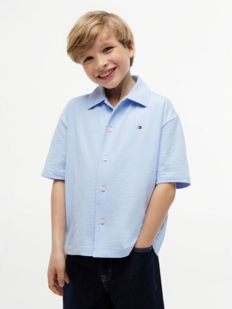 Blue Relaxed Fit Seersucker Short Sleeve Shirt  Boys