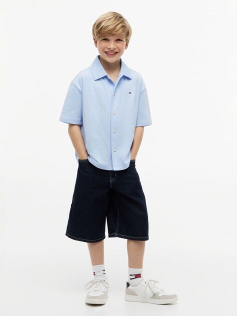 Blue Relaxed Fit Seersucker Short Sleeve Shirt  Boys