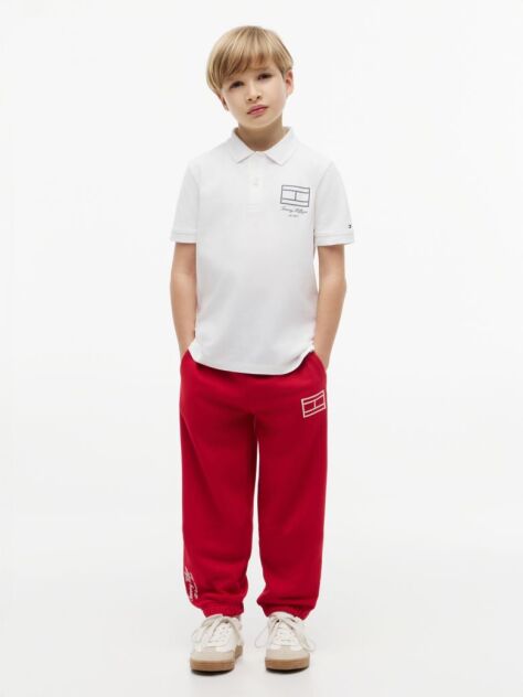 White Regular Fit Outline Flag Pique Polo Shirt  Boys