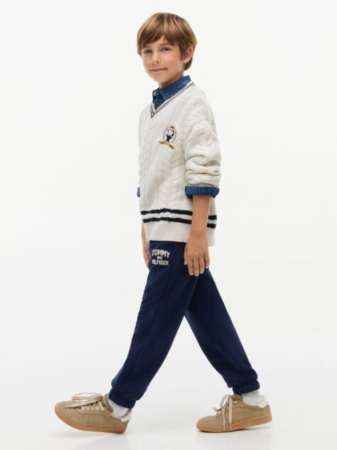 Blue Joggers Cu Logo Din Suede  Baieti