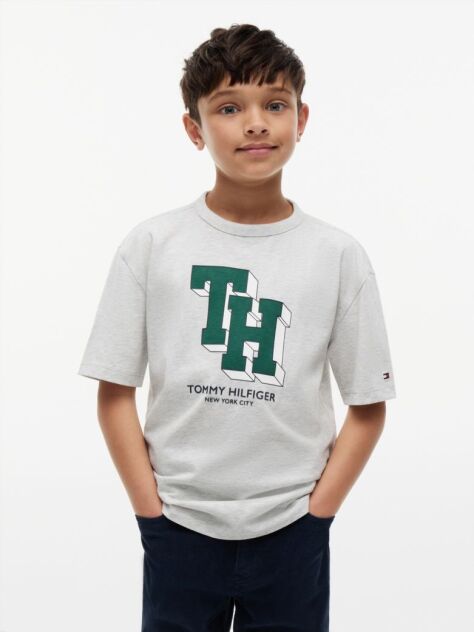 Gri T-Shirt Varsity Din Jerseu Cu Logo  Baieti