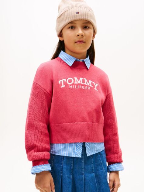 Pink Logo Embroidery Relaxed Crew Neck Jumper  Girls