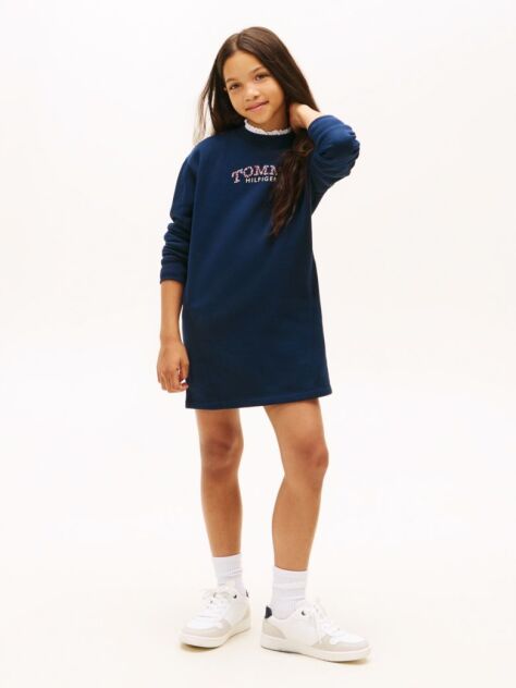 Blue Rochie Floral Cu Fleece Logo Si Croiala Lejera  Fete