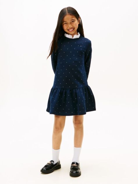 Blue Rochie Festive Stud Skater Cu Fleece Si Croiala Lejera  Fete