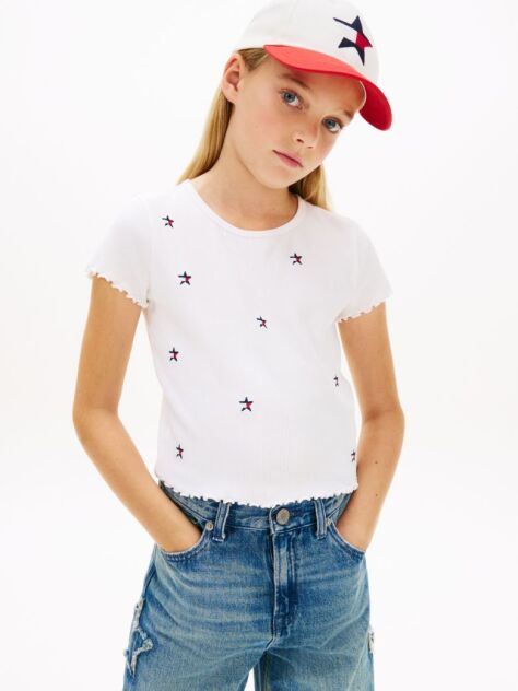 Alb Top Extra Slim Cu Steag In Forma De Stea Brodat  Fete