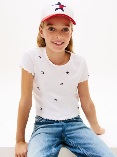 Alb Top Extra Slim Cu Steag In Forma De Stea Brodat  Fete