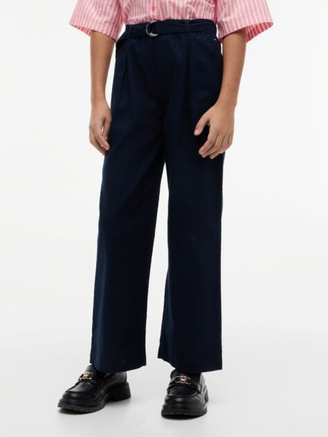 Blue Belted Wide Leg Linen Blend Trousers  Girls