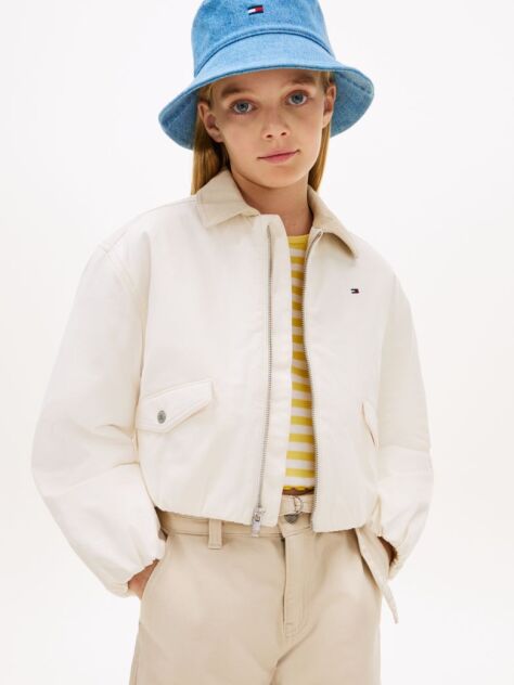 Beige Textured Back Logo Relaxed Jacket  Girls