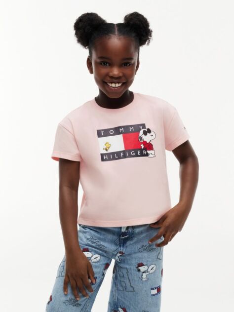 Roz Peanuts® T-Shirt Cu Croiala Lejera Si Steag  Fete