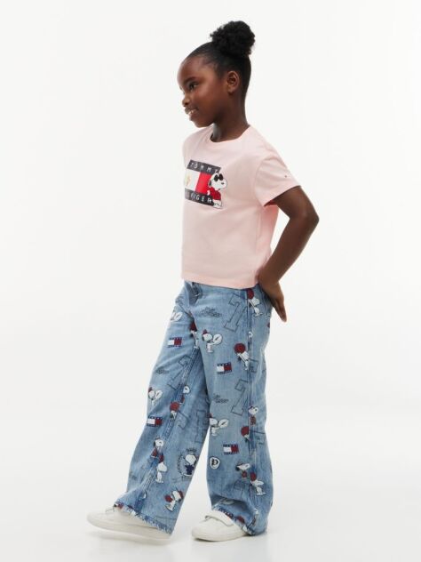 Roz Peanuts® T-Shirt Cu Croiala Lejera Si Steag  Fete