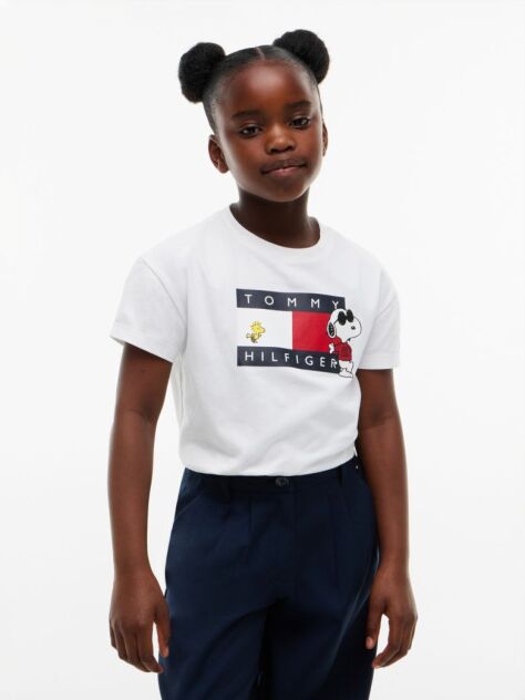 Alb Peanuts® T-Shirt Cu Croiala Lejera Si Steag  Fete
