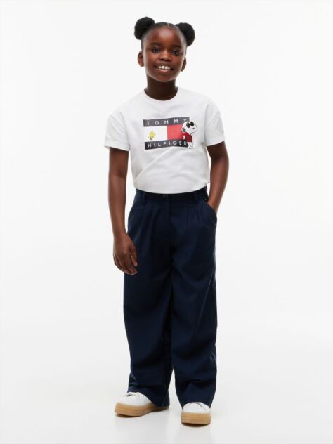 Alb Peanuts® T-Shirt Cu Croiala Lejera Si Steag  Fete