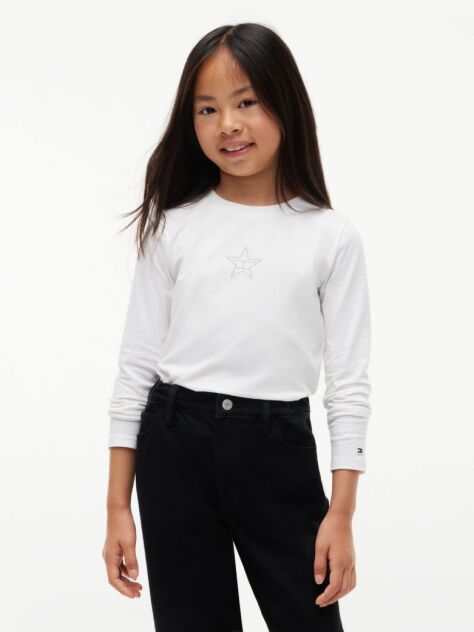 Alb T-Shirt Extra Slim Cu Maneca Lunga Si Steag  Fete