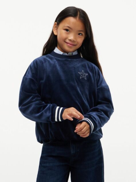 Blue Star Flag Velour Crew Neck Sweatshirt  Girls