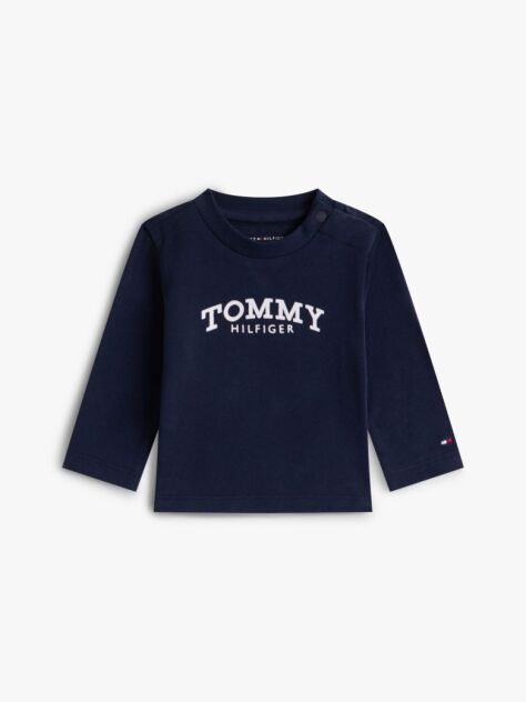 Blue Textured Logo Long Sleeve T-Shirt  Newborn