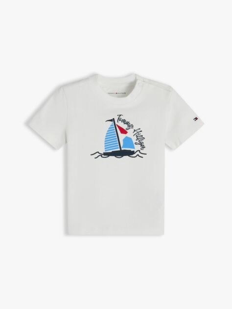 Alb T-Shirt Cu Model De Barca Graphic  Nou nascuti