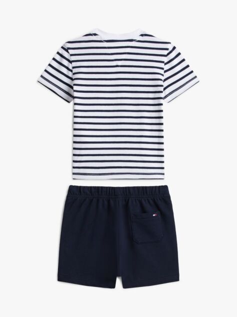 Blue Set Esential Cu Tricou Si Pantaloni Scurti Cu Dungi  Nou nascuti