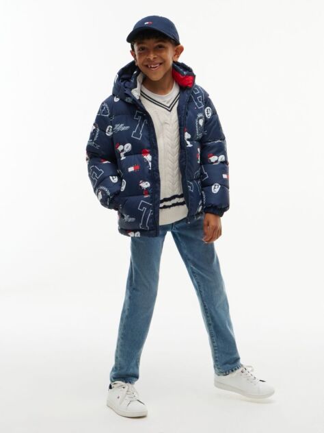 Multi Peanuts® Print Relaxed Hooded Puffer Jacket  Kids Unisex
