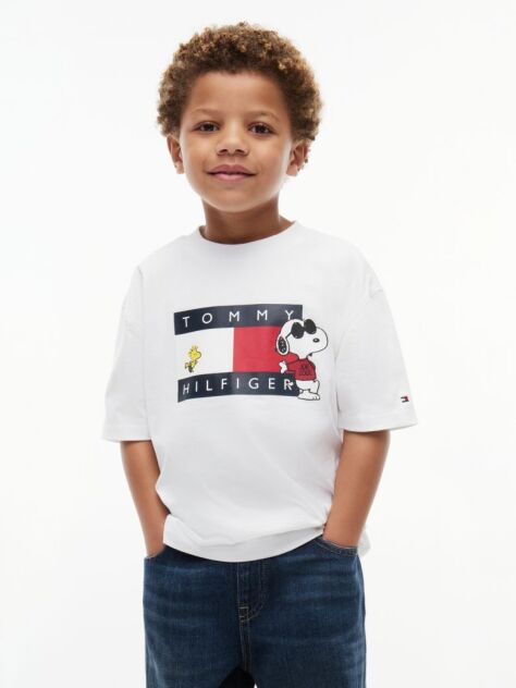 Alb Peanuts® T-Shirt Din Jerseu Cu Steag  Copii unisex