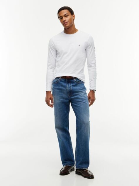 Alb Tricou Cu Maneca Lunga Slim Fit  Barbati