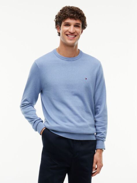 Blue Cotton Cashmere Crew Neck Jumper  Men