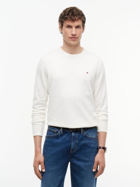 Beige Cotton Cashmere Crew Neck Jumper  Men