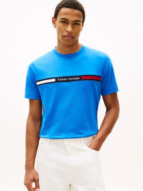 Blue Tricou Cu Guler Rotund Si Panou Cu Logo  Barbati