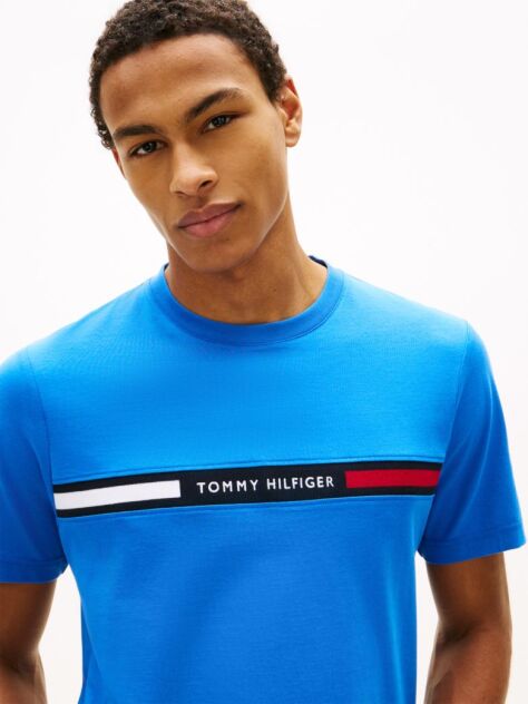 Blue Tricou Cu Guler Rotund Si Panou Cu Logo  Barbati