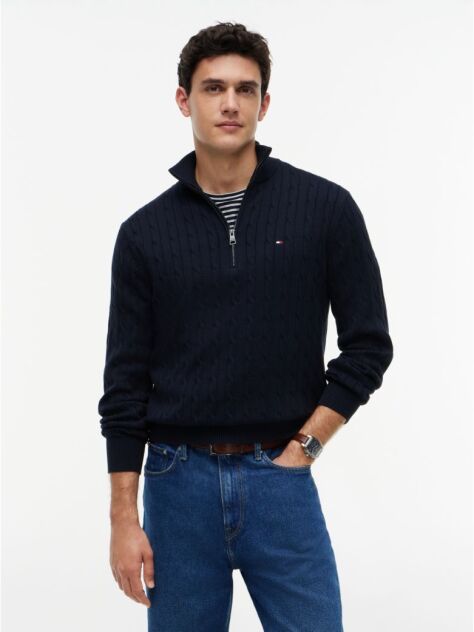 Blue Jumper Cu Fermoar Din Tricot  Barbati