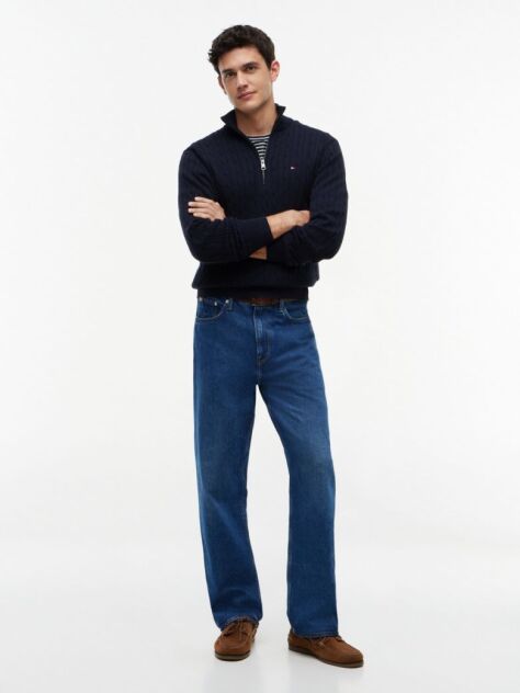 Blue Jumper Cu Fermoar Din Tricot  Barbati