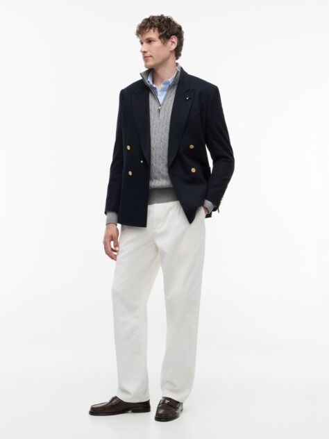 Grey Cable Knit Half-Zip Jumper  Men