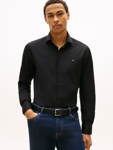 Black Flex Slim Fit Poplin Shirt  Men