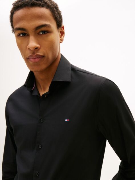 Black Flex Slim Fit Poplin Shirt  Men