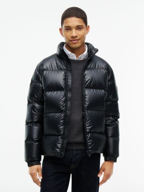 Black Shiny Water Repellent Down Puffer Jacket  Men