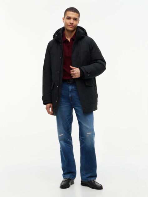 Black Water Repellent Down Hooded Rockie Parka  Men