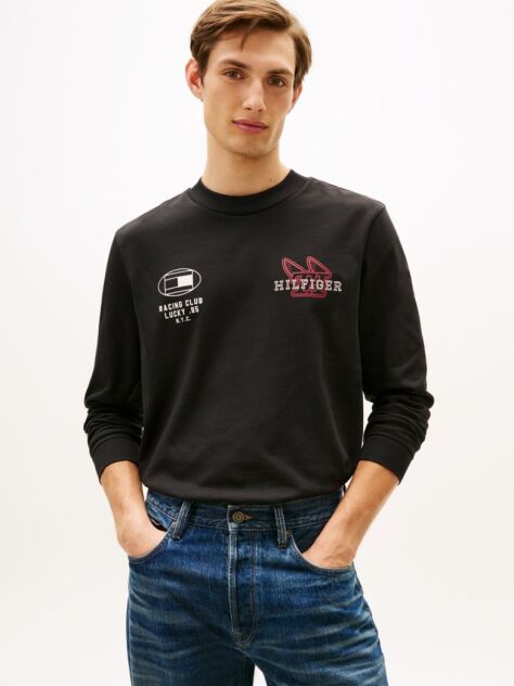 Negru T-Shirt Din Jerseu Cu Maneci Lungi Si Imprimeu  Barbati