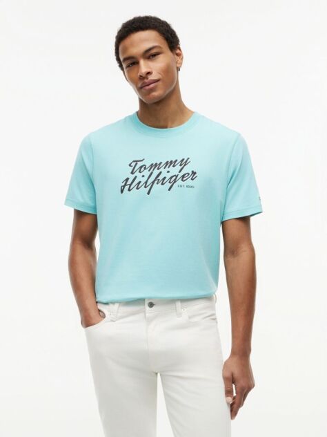 Blue Tricou Cu Guler Rotund Si Logo Grafic  Barbati
