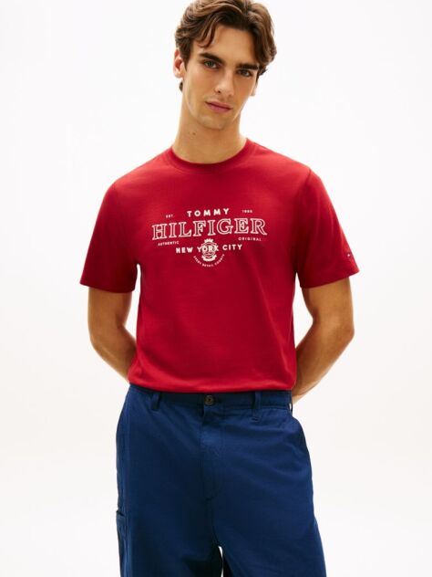 Rosu Tricou Cu Guler Rotund Heritage Graphic  Barbati