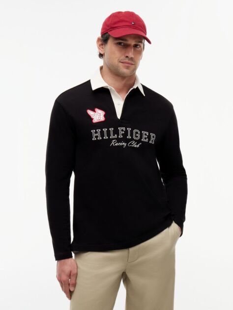 Negru Polo Rugby Cu Logo Appliqué Si Croiala Lejera  Barbati
