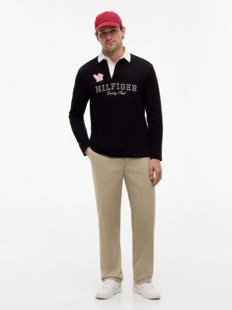 Negru Polo Rugby Cu Logo Appliqué Si Croiala Lejera  Barbati
