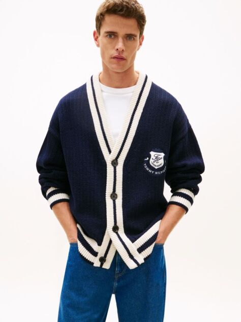 Blue Crest Appliqué Athleisure V-Neck Cardigan  Men