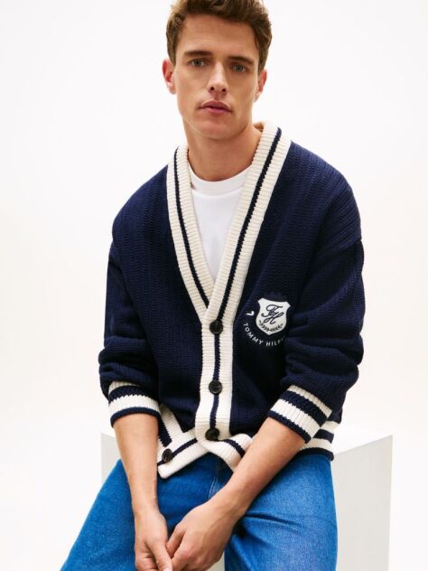 Blue Crest Appliqué Athleisure V-Neck Cardigan  Men