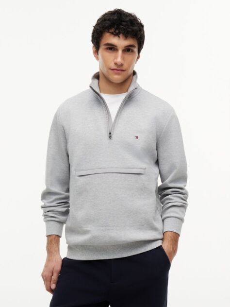 Gri Hanorac Fara Gluga Cu Intechno Tricotaj Si Fermoar Quarter-Zip  Barbati