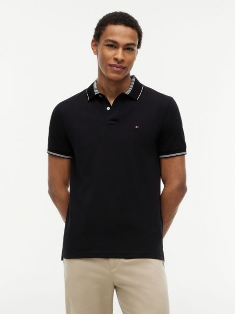 Negru Tricou Polo Heritage Cu Croiala Regular Si Bordura In Dungi  Barbati