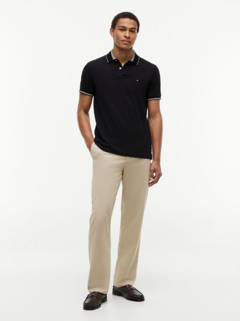 Negru Tricou Polo Heritage Cu Croiala Regular Si Bordura In Dungi  Barbati